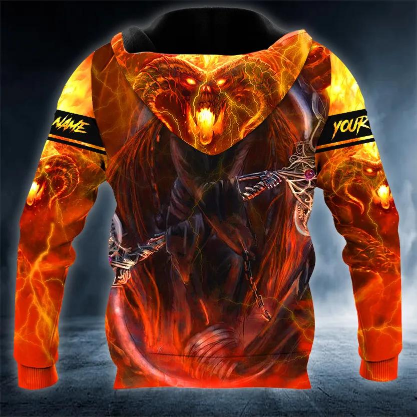 Alternative view of Fire Ghost Skull Custom 3D All Over Print Hoodie