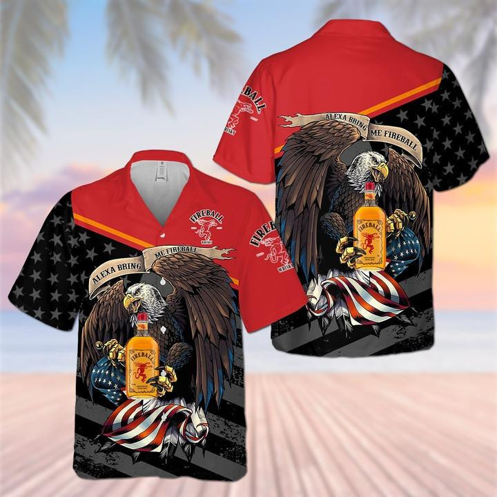 Fireball Cinnamon Whisky Eagle Hawaiian Shirt Tropical Aloha Button Up