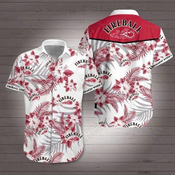 Fireball Hawaiian Shirt Tropical Aloha Button Up