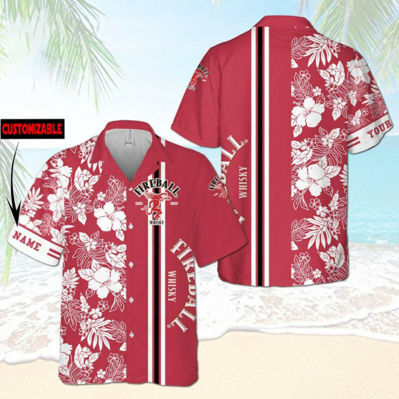 Fireball Whisky Customize Hawaiian Shirt Tropical Aloha Button Up