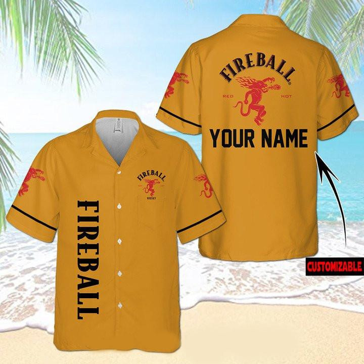Fireball Whisky Personalized Hawaiian Shirt Tropical Aloha Button Up
