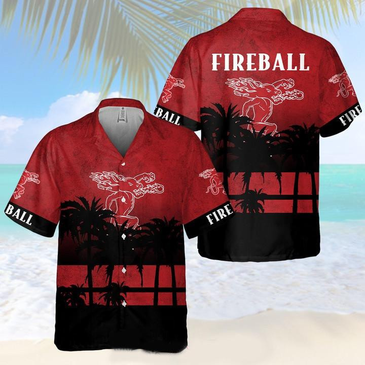 Fireball Whisky Sunset Hawaiian Shirt Tropical Aloha Button Up