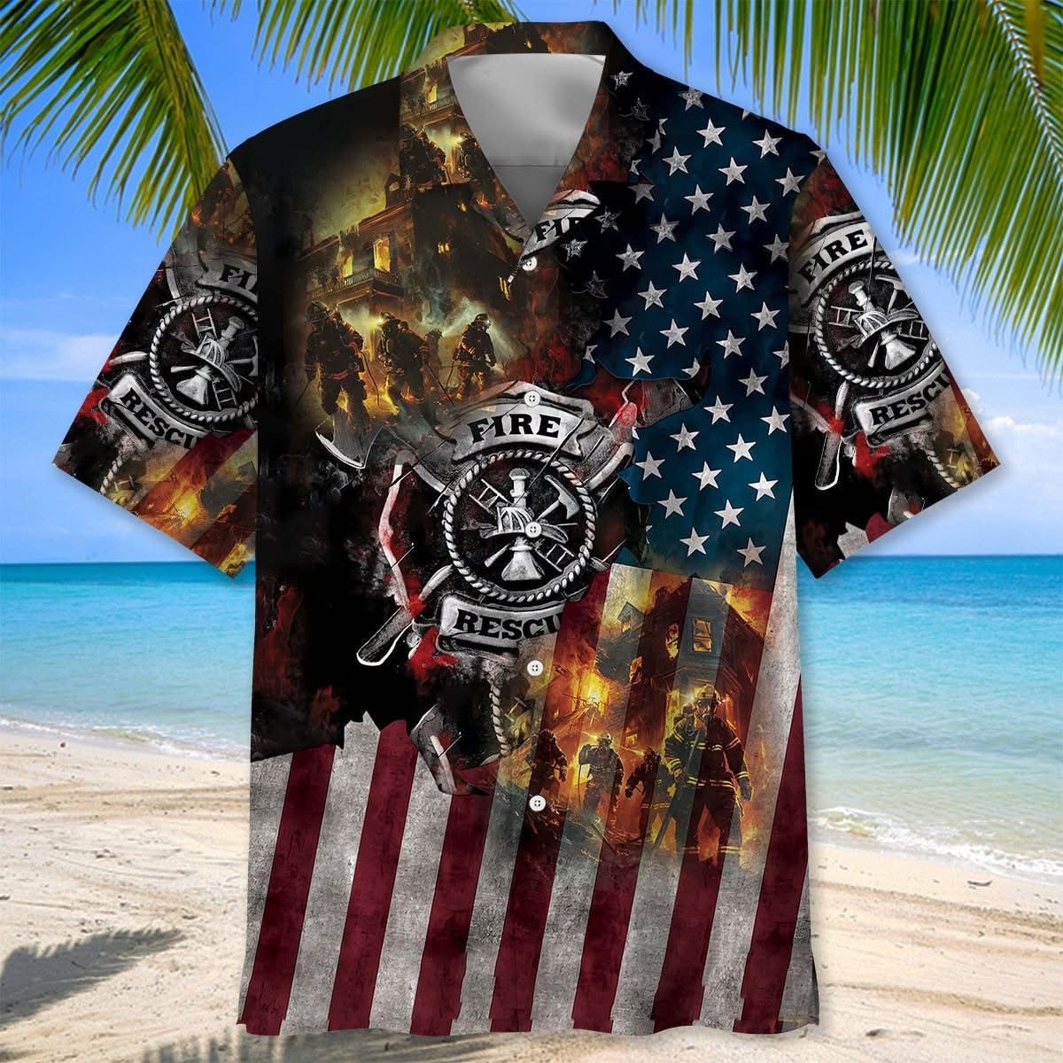 Firefighter Fire Rescue Dept Hawaiian Shirt American Flag Unique Fireman Gifts For Him