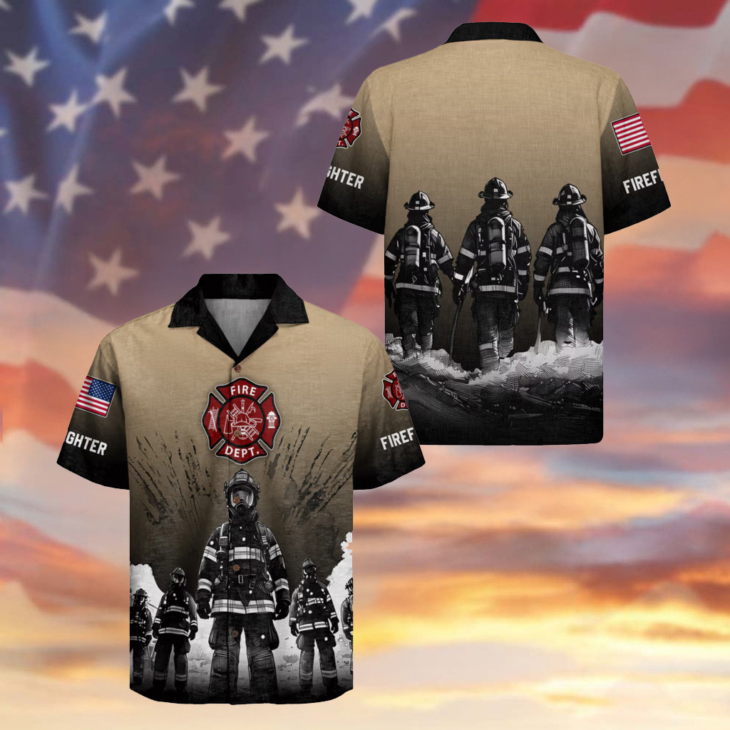 Firefighter Hawaiian Shirt Fire Dept Firefighter USA Flag Apparel Best Gifts For Fireman