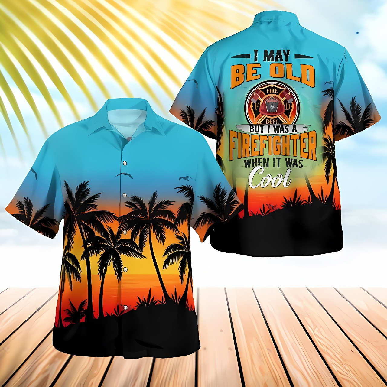 Firefighter Hawaiian Shirt Retro Fireman Aloha Beach Shirt Tropical Sunset Gift For Retired Firefighters