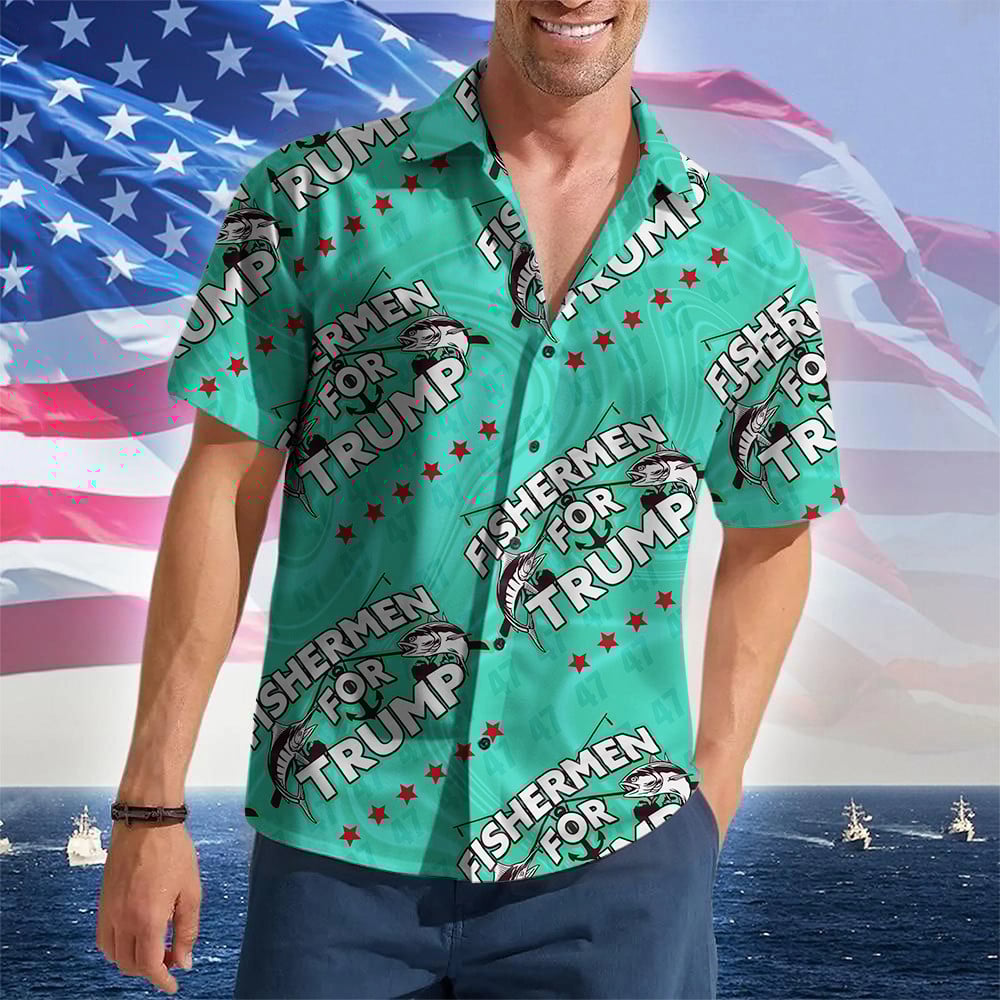 Fishermen For Trump 2024 Hawaiian Shirt Pro Trump Patriotic Button Up Shirt Gifts For Fishermen