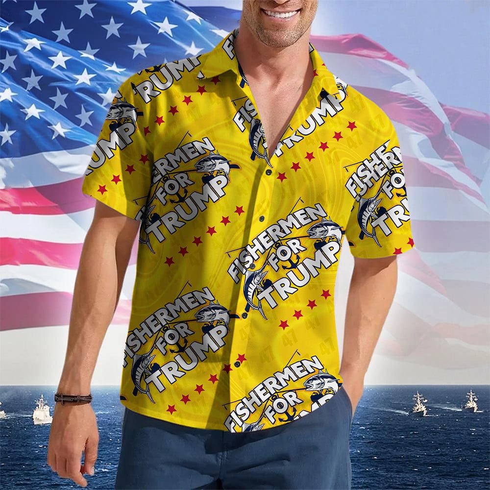 Fishermen For Trump 2024 Hawaiian Shirt Pro Trump Patriotic Button Up Shirt MAGA Merch