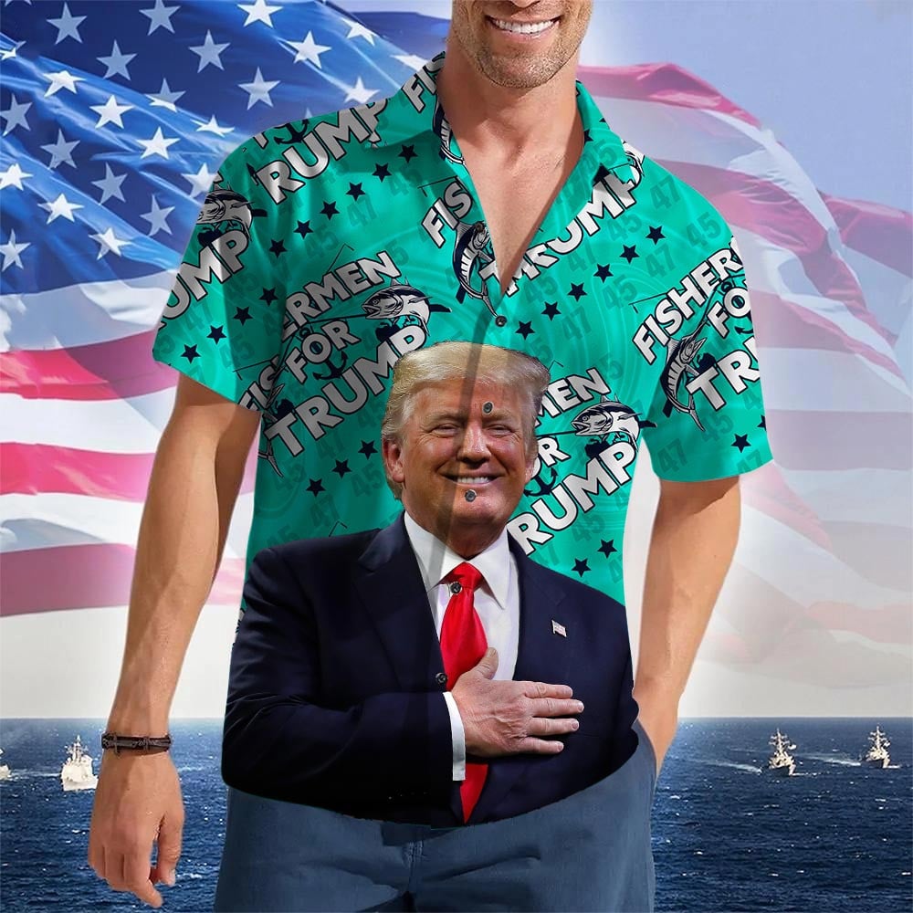 Fishermen For Trump 2024 Hawaiian Shirt Trump For President Button Up Shirt Gifts For Fishermen