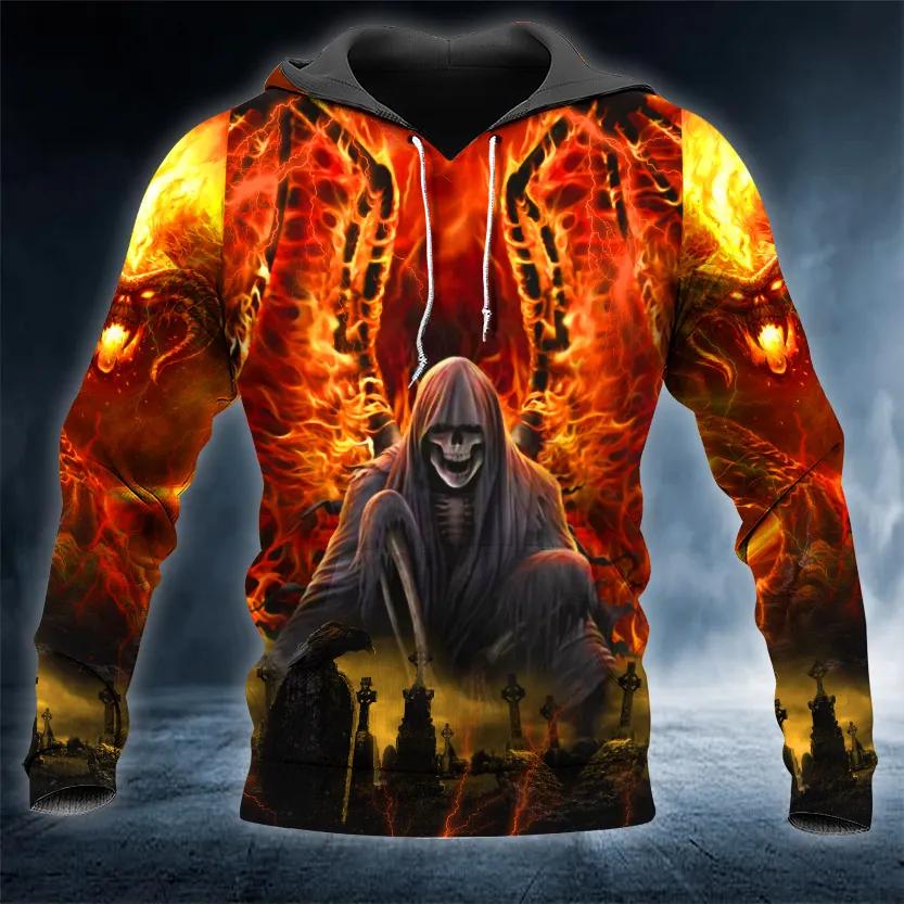 Flaming Death Skull 3D All Over Print Hoodie