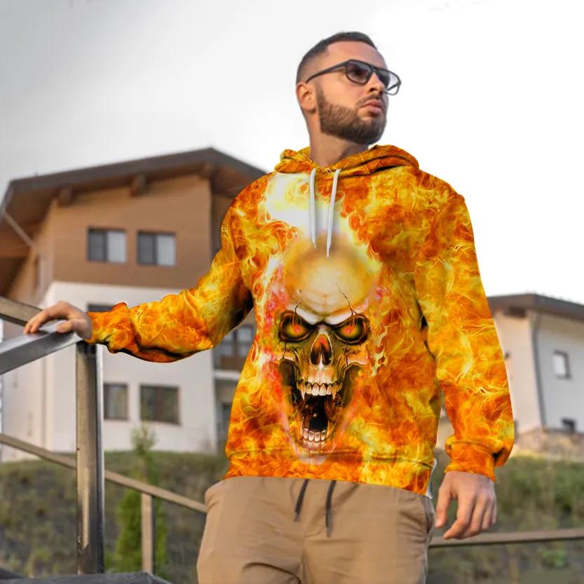 Alternative view of Flaming Pile Skull 3D All Over Print Hoodie