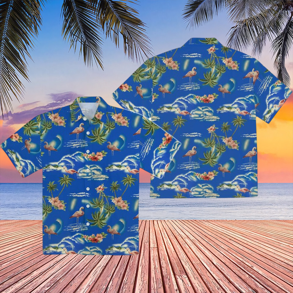Flamingo Island Hawaiian Shirt Tropical Island Aloha Shirt Gifts For Boyfriend
