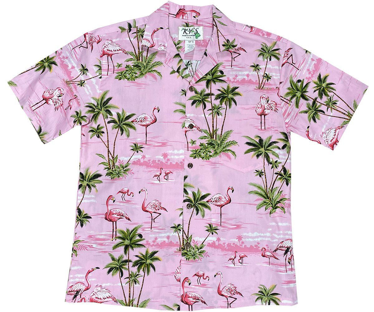 Flamingo Island Pink Hawaiian Shirt Tropical Aloha Button Up