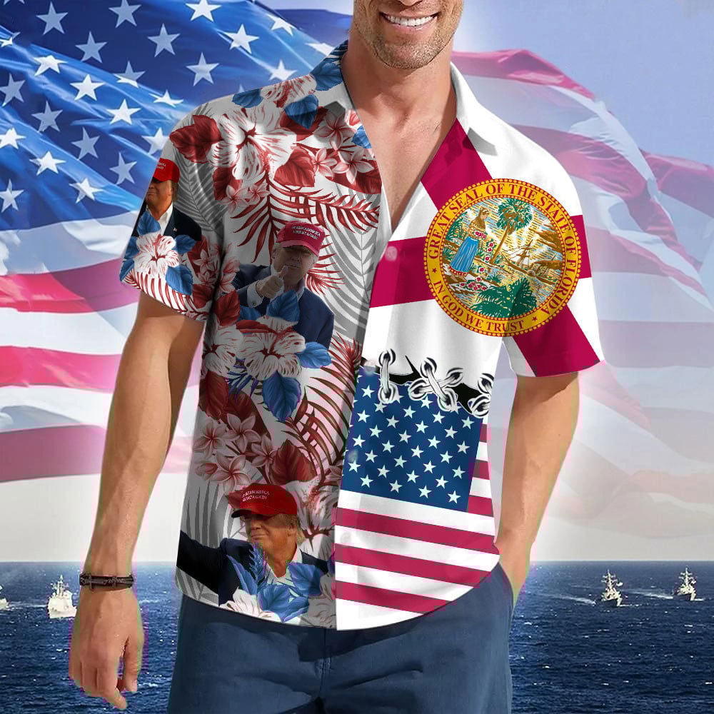 Florida For Trump 2024 Hawaiian Shirt MAGA Donald Trump Mens Tropical Shirts Gifts For Summer