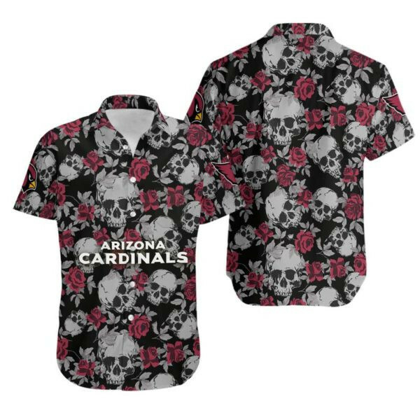Flower Skull Arizona Cardinals Football Hawaiian Shirt Tropical Aloha Button Up