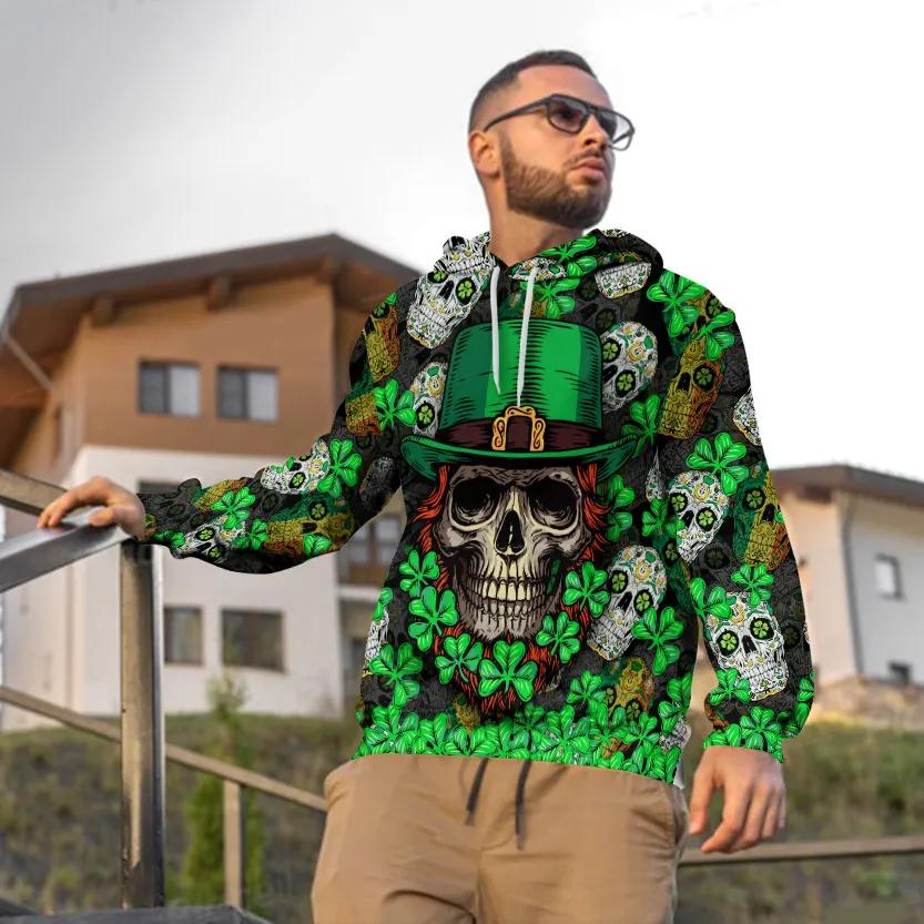 Alternative view of Fluky Saint Patrick's Day Skull 3D All Over Print Hoodie