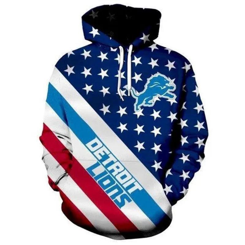 Football Fans American Flag Anniversary Detroit Lions NFL 3D All Over Print Hoodie