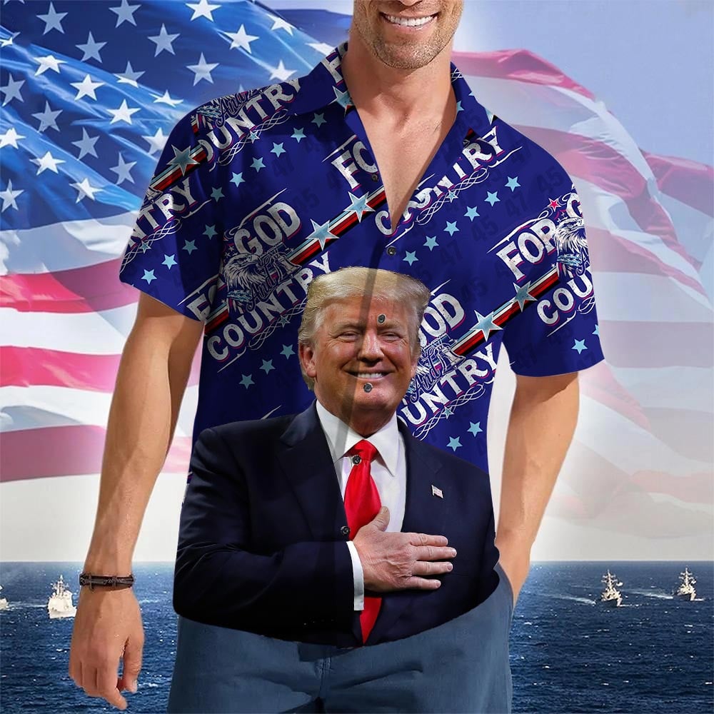 For God And Country Hawaiian Shirt Trump 2024 Merch Patriotic Button Up Shirt Gifts For Father