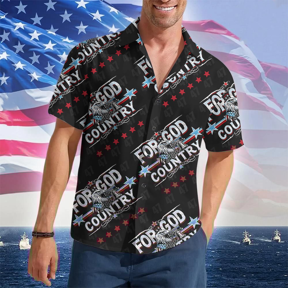 For God And Country Trump 2024 Hawaiian Shirt Patriotic Button Up Shirt Pro Trump Merch