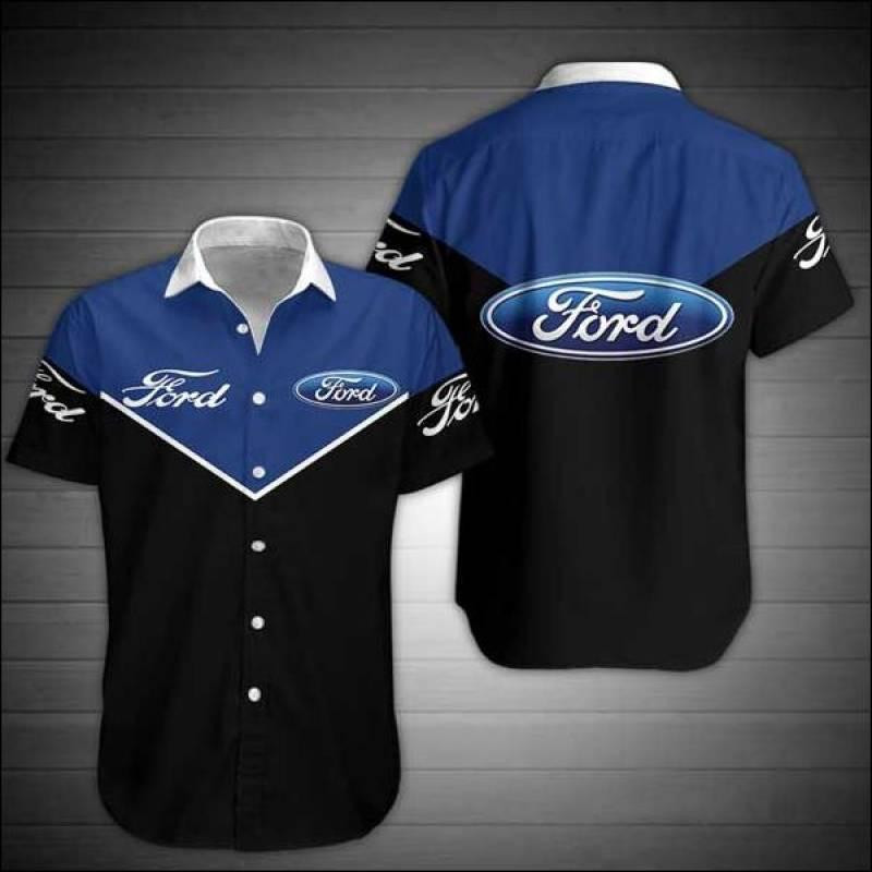 Ford Car Logo Hawaiian Shirt Tropical Aloha Button Up