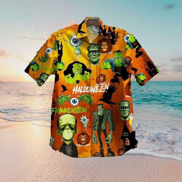 Frankenstein Hallowee Hawaiian Shirt Tropical Aloha Button Up