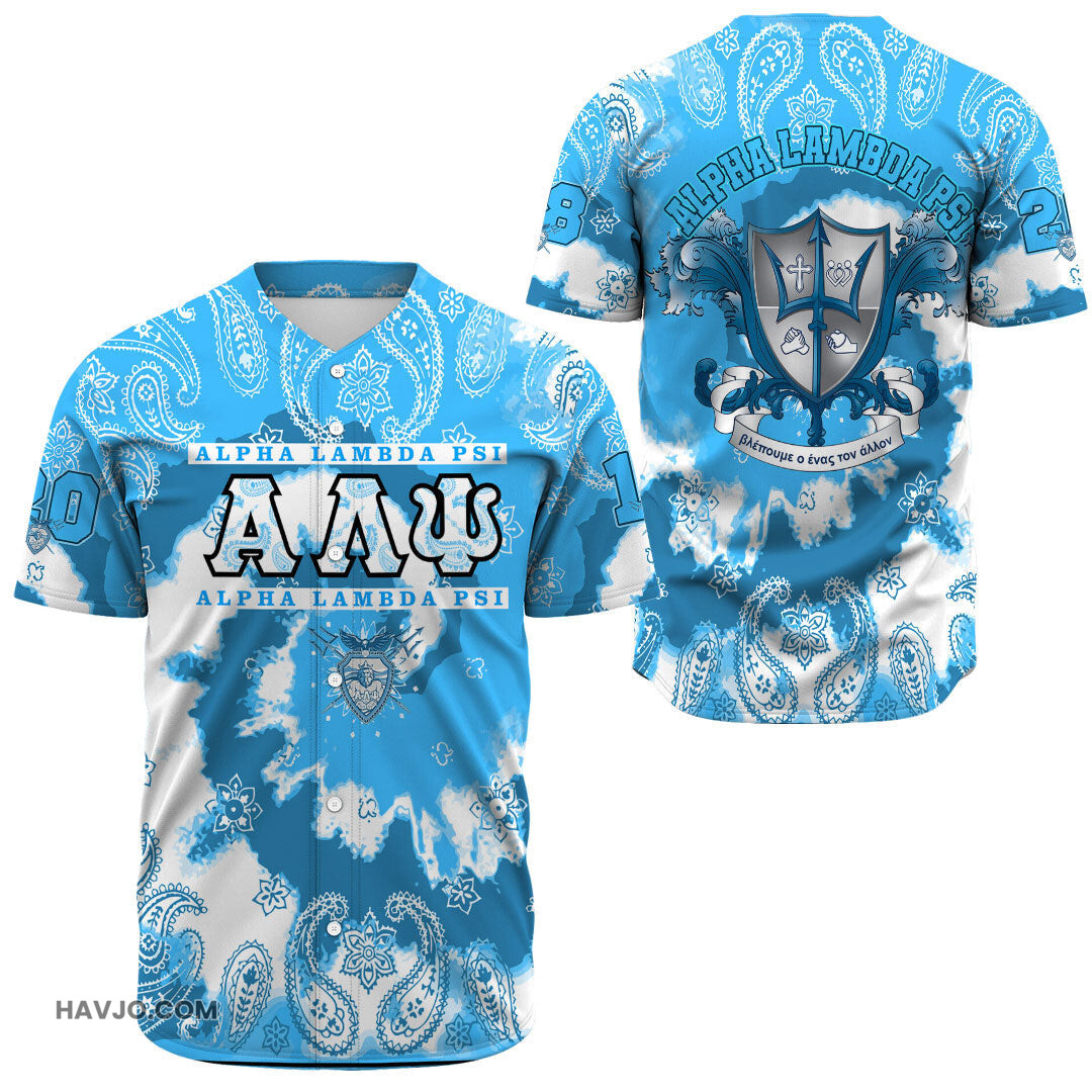 Fraternity Alpha Lambda Psi Paisley Bandana Tie Dye Style Baseball Jersey