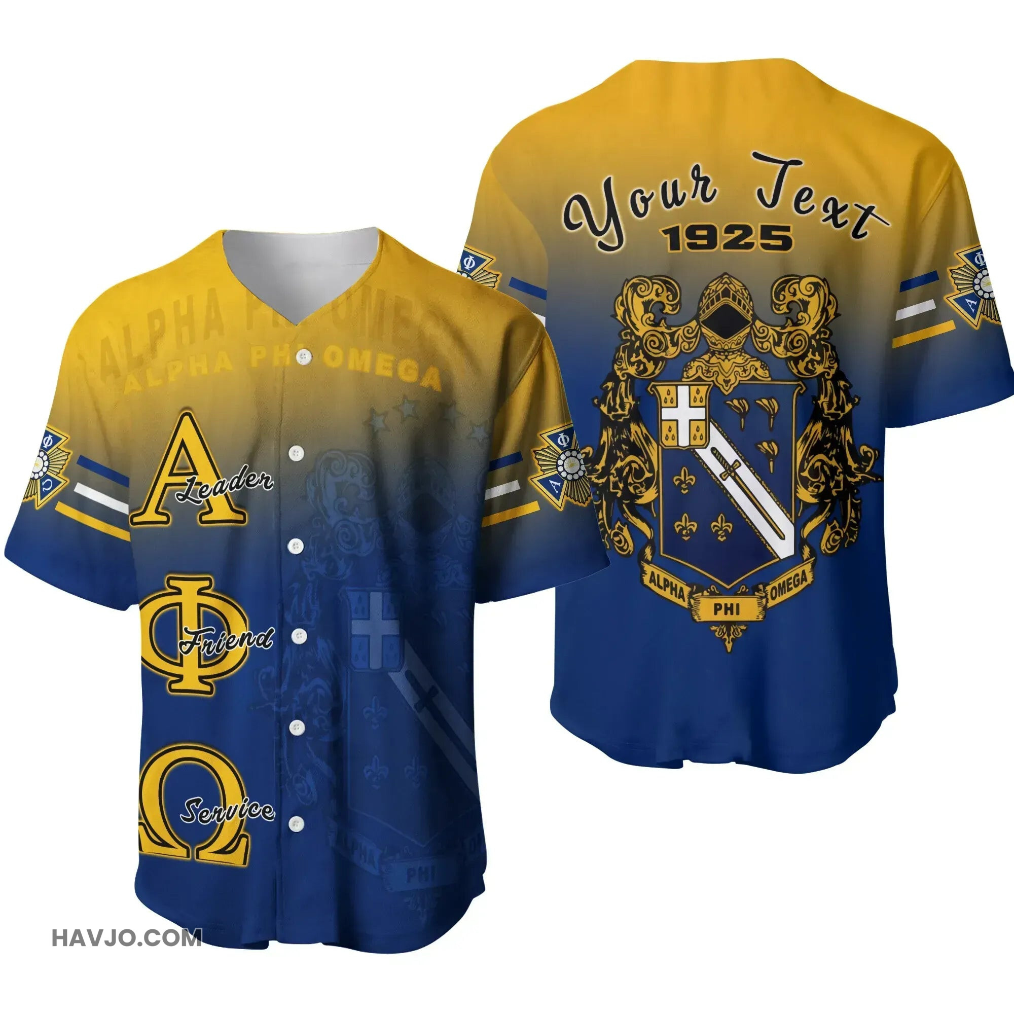 Fraternity Personalised Alpha Phi Omega Motto APO Baseball Jersey