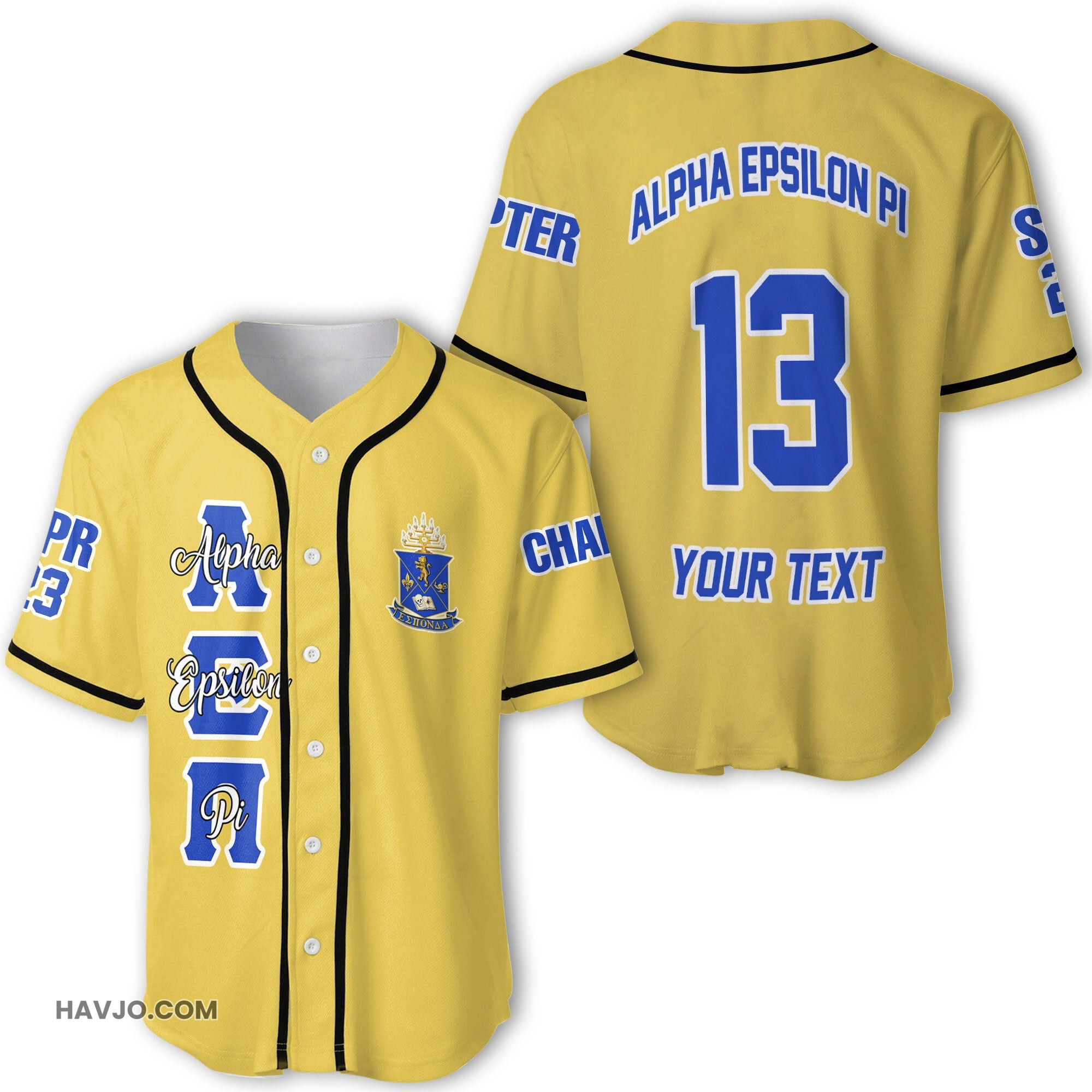 Fraternity Personalized Alpha Epsilon Pi Original Gold Style Baseball Jersey