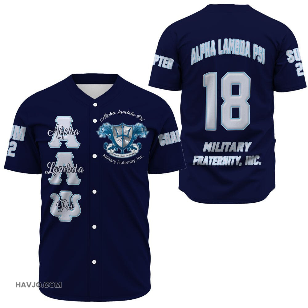 Fraternity Personalized Alpha Lambda Psi (Blue) Baseball Jersey