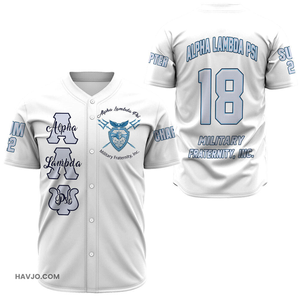 Fraternity Personalized Alpha Lambda Psi (White) Baseball Jersey