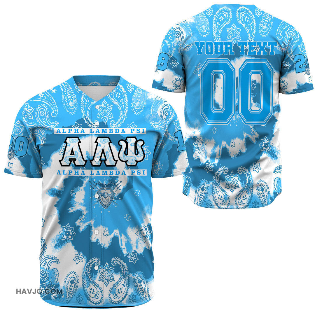 Fraternity Personalized Alpha Lambda Psi Paisley Bandana Tie Dye Style Baseball Jersey