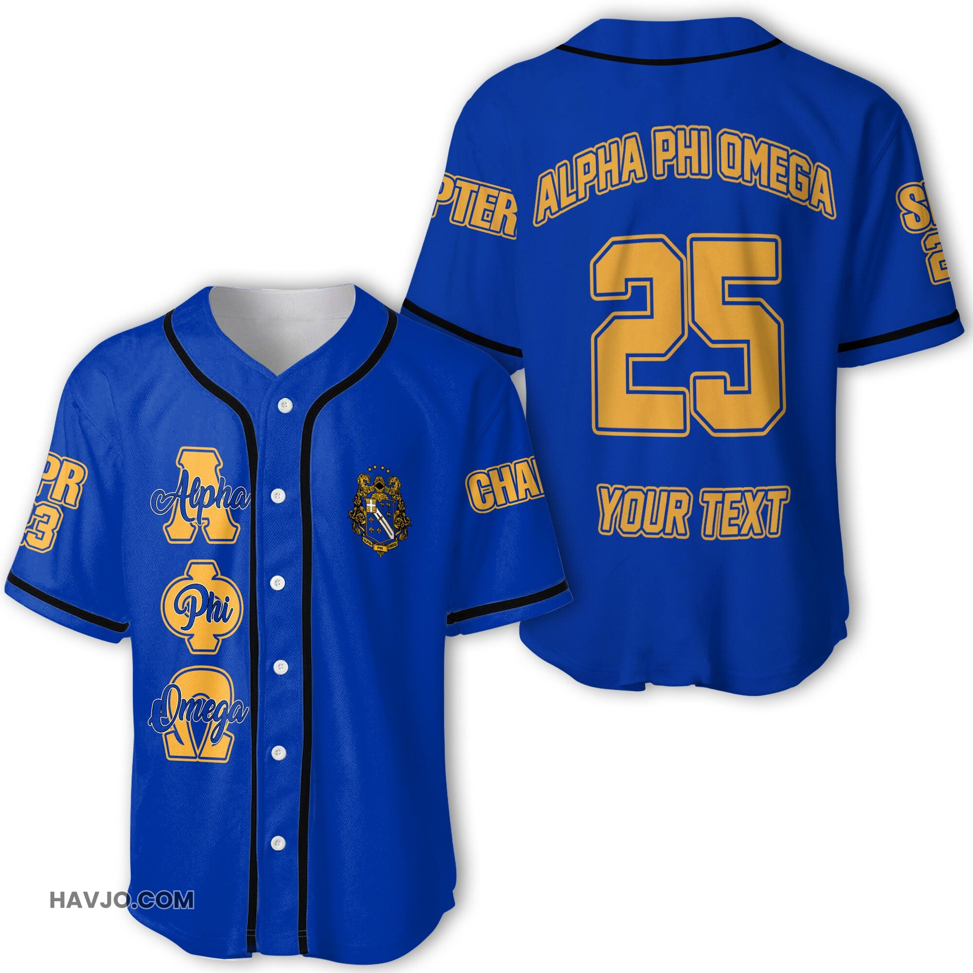 Fraternity Personalized Alpha Phi Omega Original Blue Style Baseball Jersey