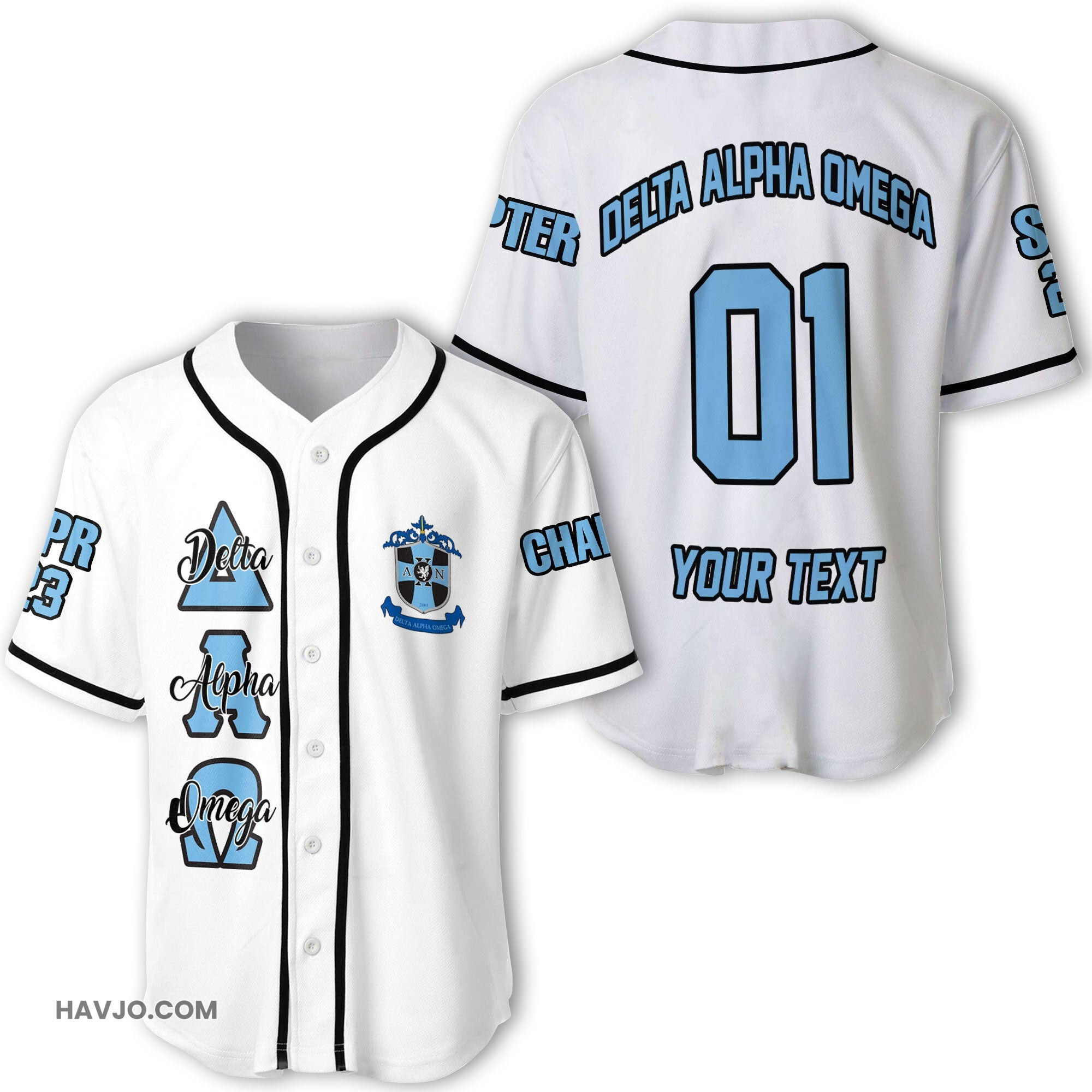 Fraternity Personalized Delta Alpha Omega Original White Style Baseball Jersey