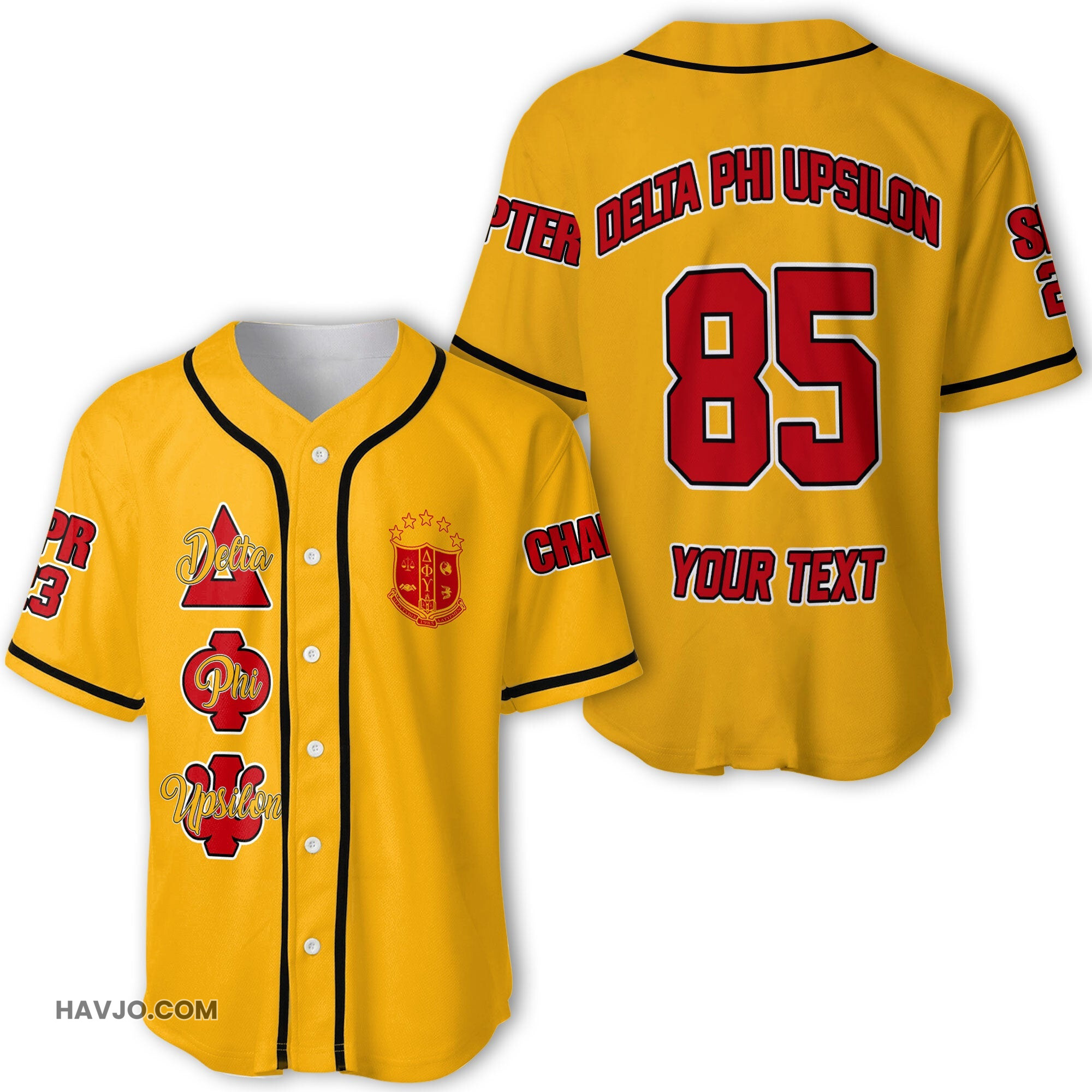 Fraternity Personalized Delta Phi Upsilon Original Yellow Style Baseball Jersey