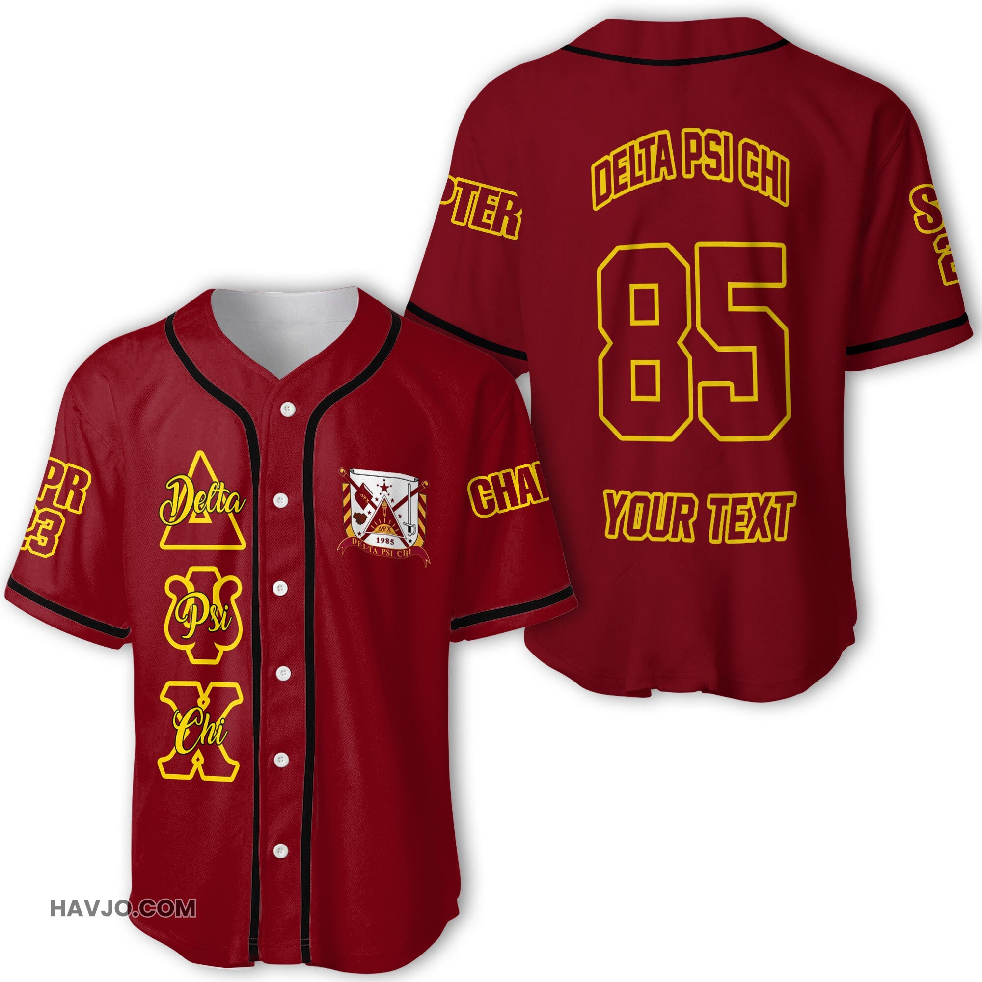 Fraternity Personalized Delta Psi Chi Original Burgundy Style Baseball Jersey