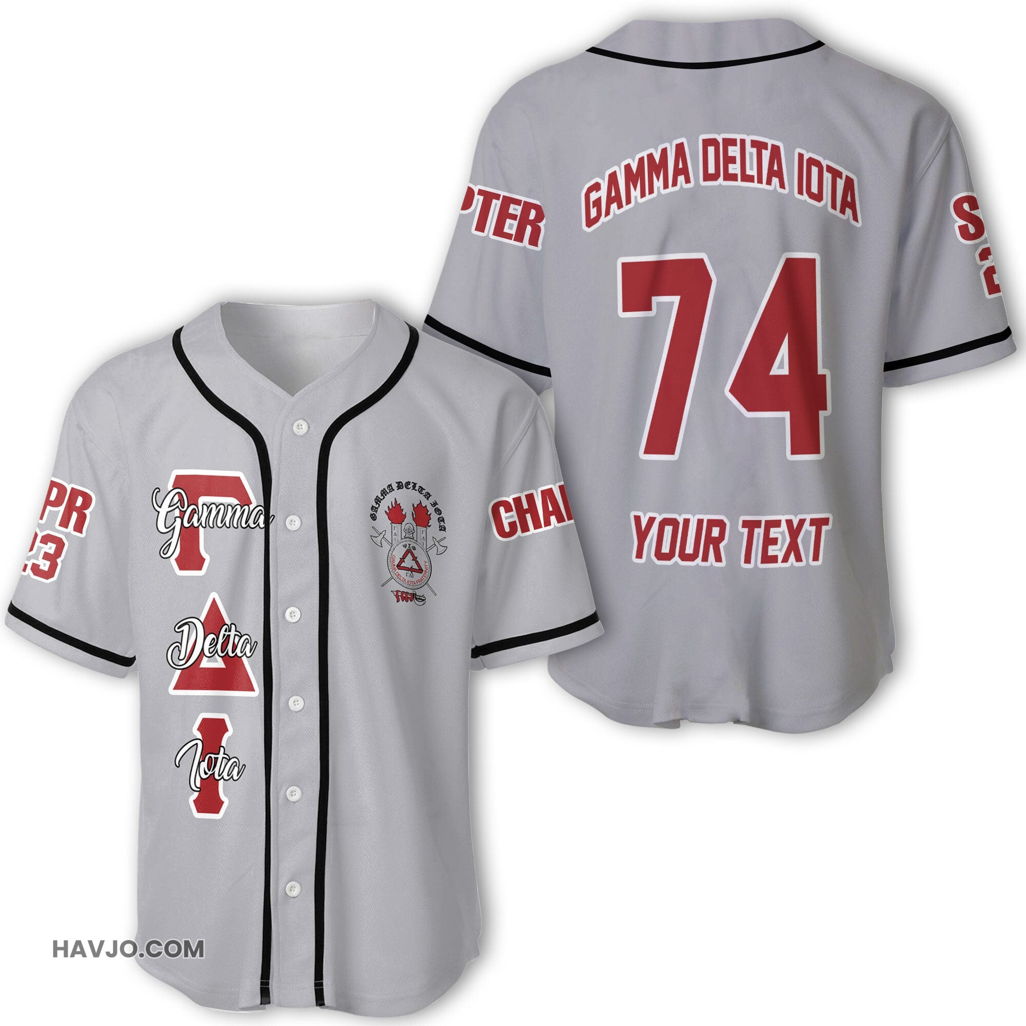 Fraternity Personalized Gamma Delta Iota Original Grey Style Baseball Jersey