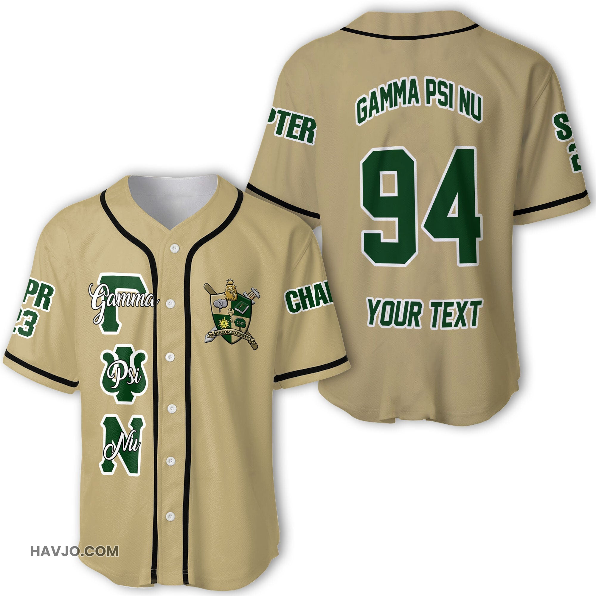 Fraternity Personalized Gamma Psi Nu Original Gold Style Baseball Jersey