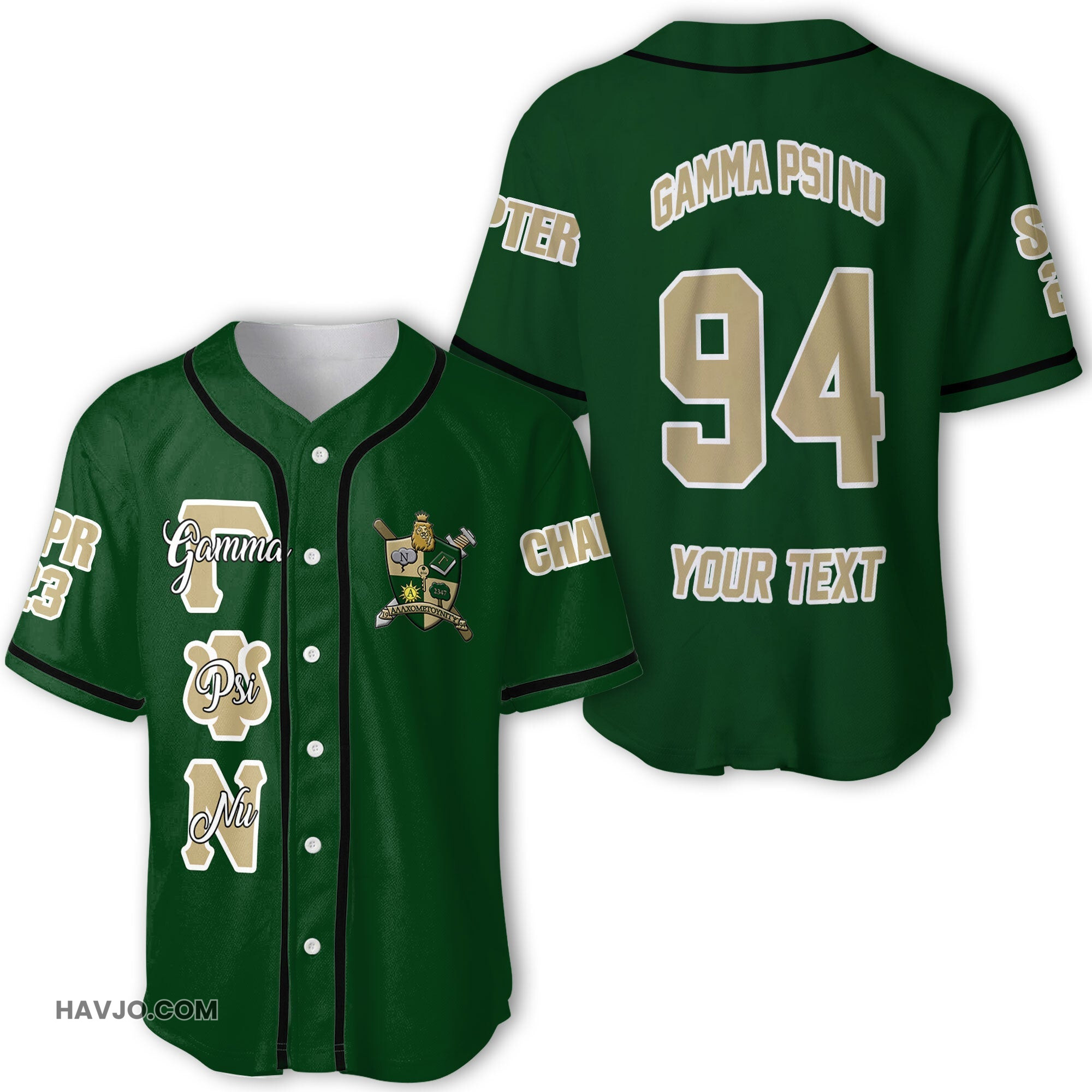 Fraternity Personalized Gamma Psi Nu Original Green Style Baseball Jersey