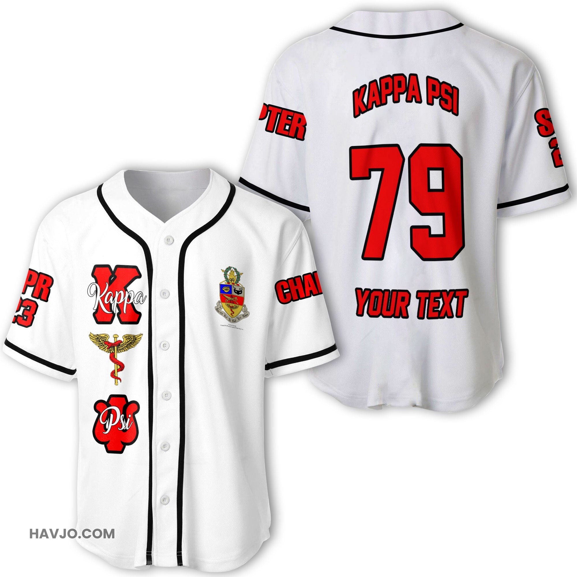 Fraternity Personalized Kappa Psi Original White Style Baseball Jersey