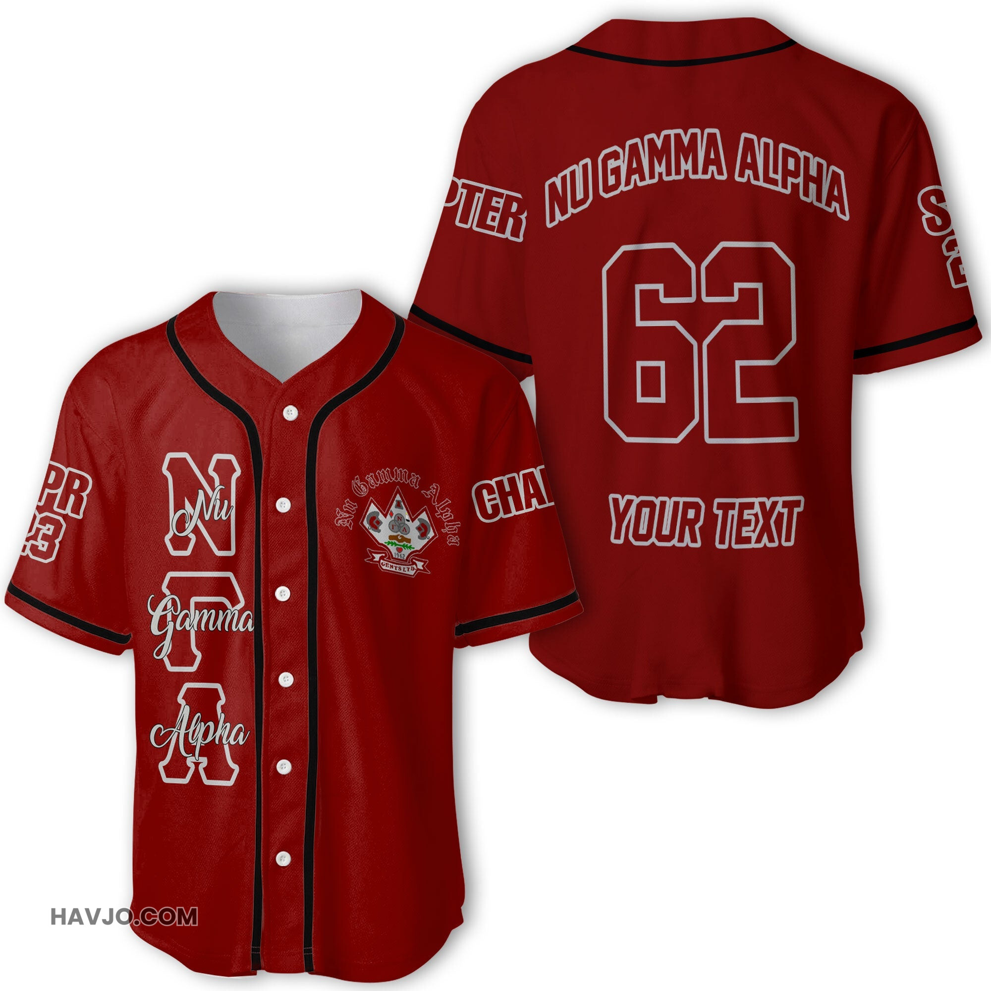 Fraternity Personalized Nu Gamma Alpha Original Burgundy Style Baseball Jersey