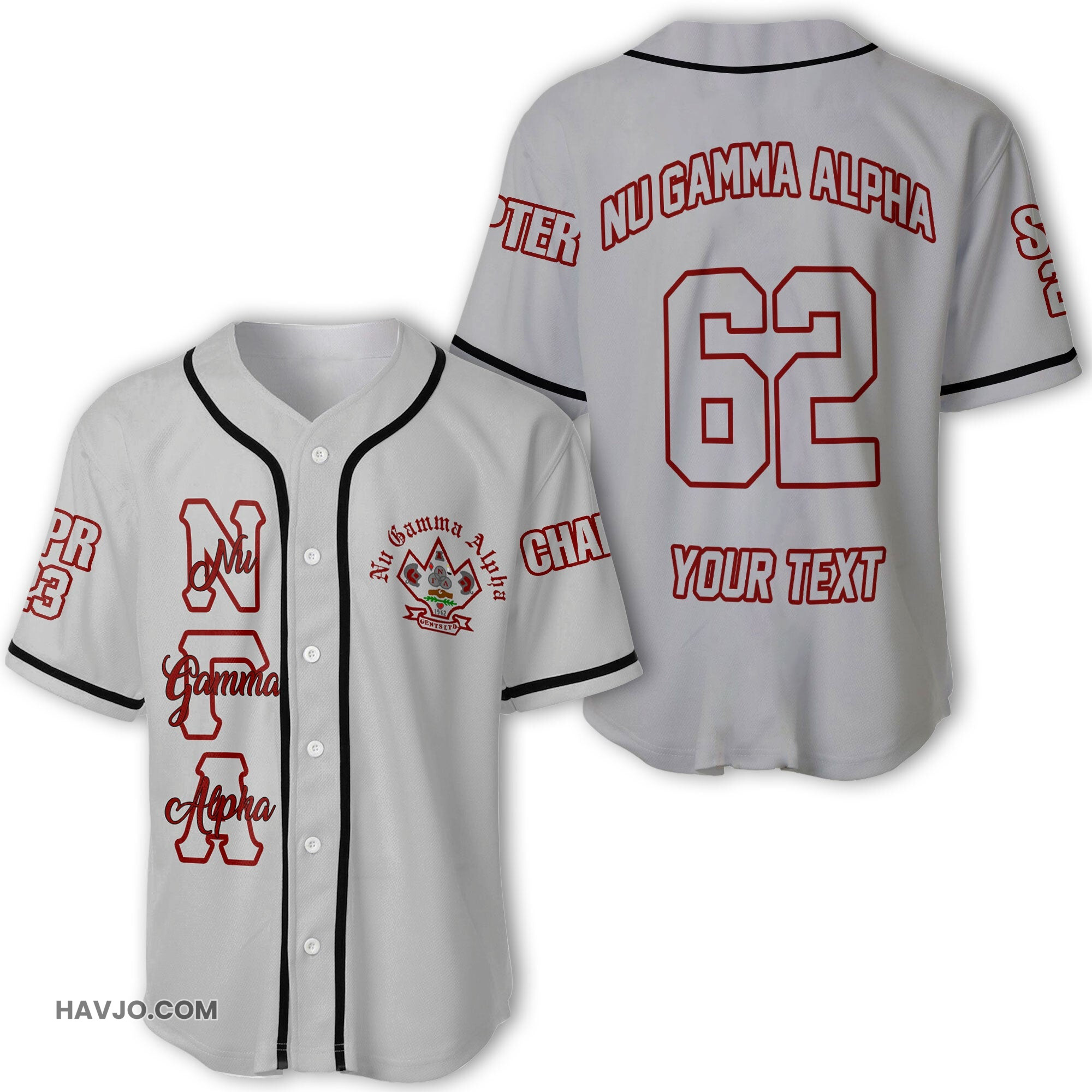 Fraternity Personalized Nu Gamma Alpha Original Gray Style Baseball Jersey
