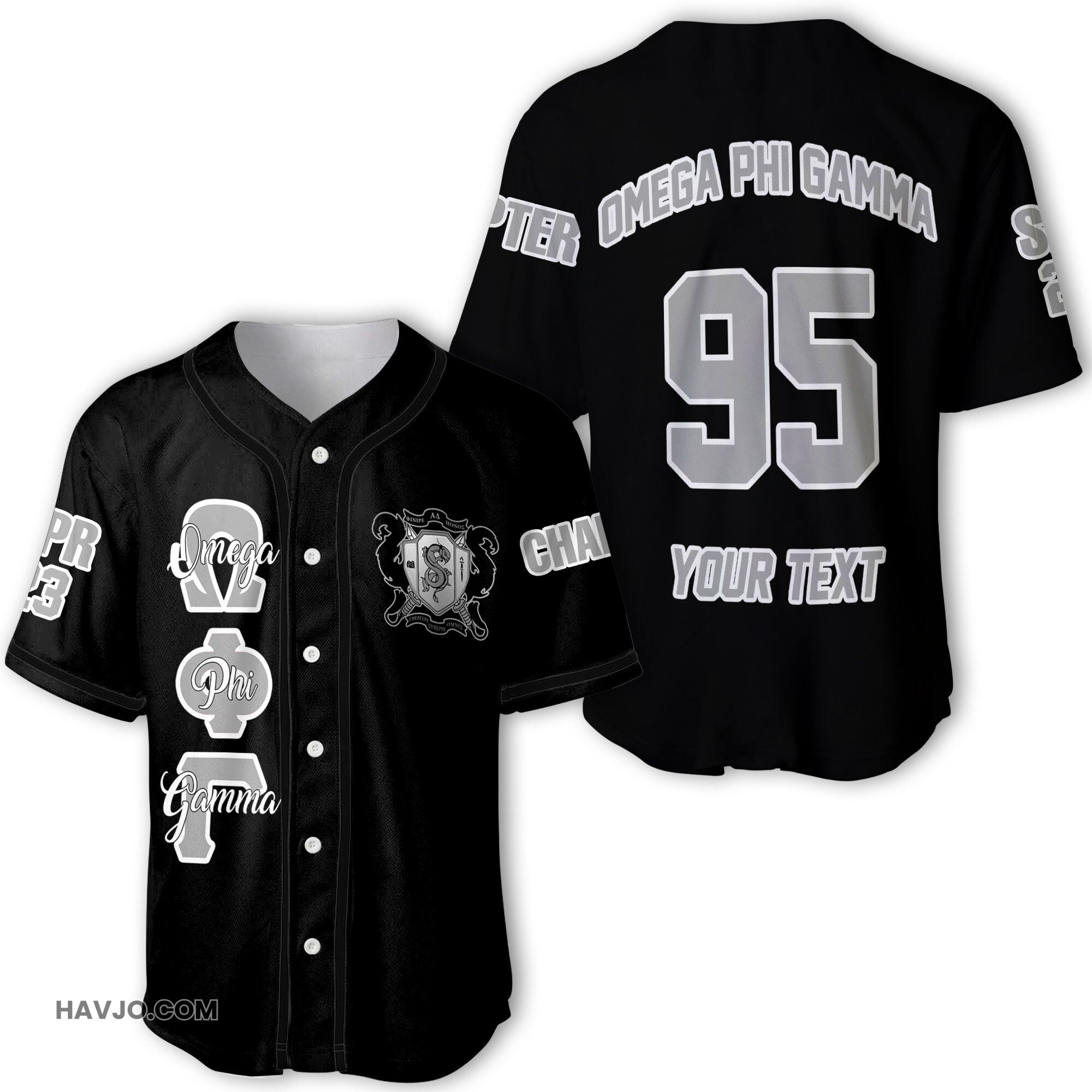 Fraternity Personalized Omega Phi Gamma Original Dark Style Baseball Jersey
