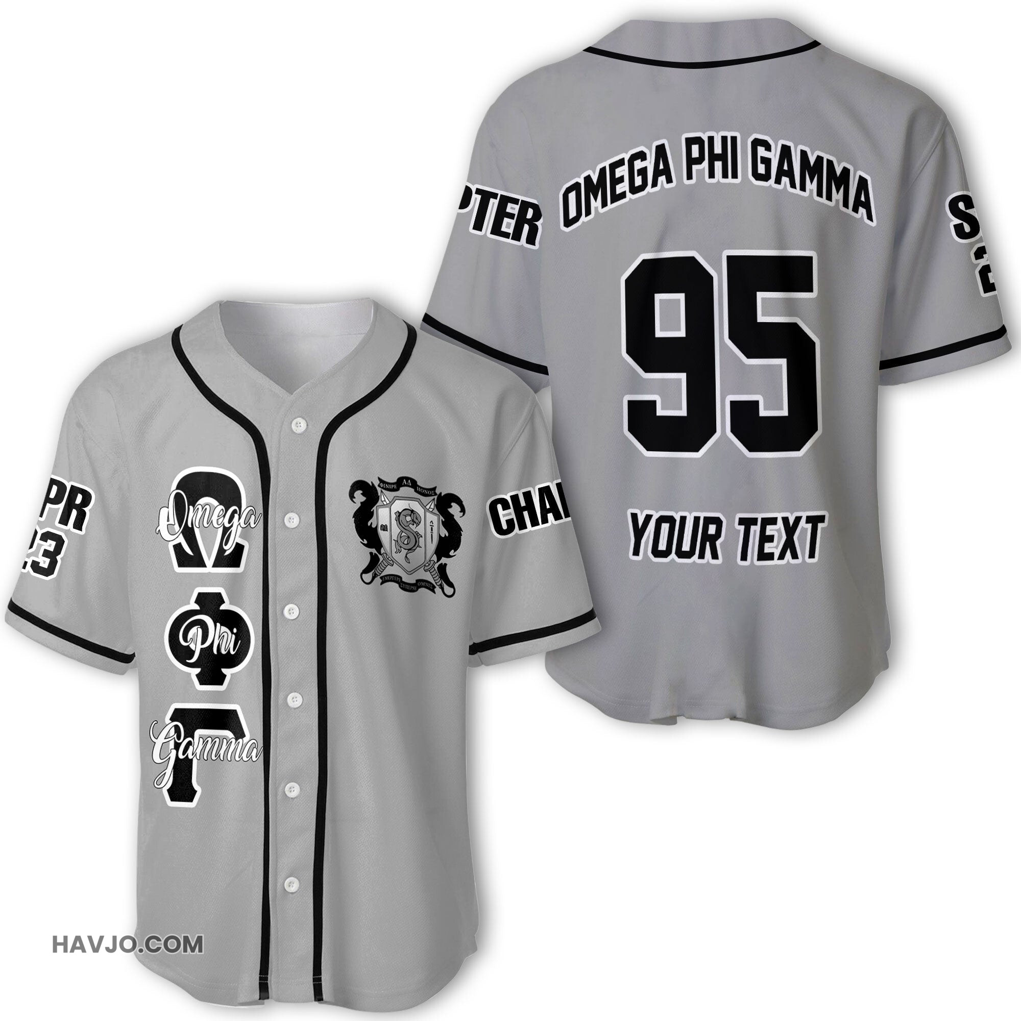 Fraternity Personalized Omega Phi Gamma Original Grey Style Baseball Jersey