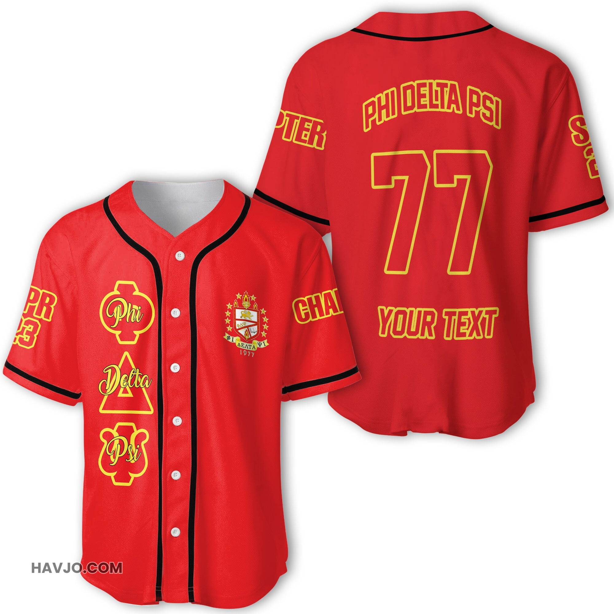 Fraternity Personalized Phi Delta Psi Original Red Style Baseball Jersey