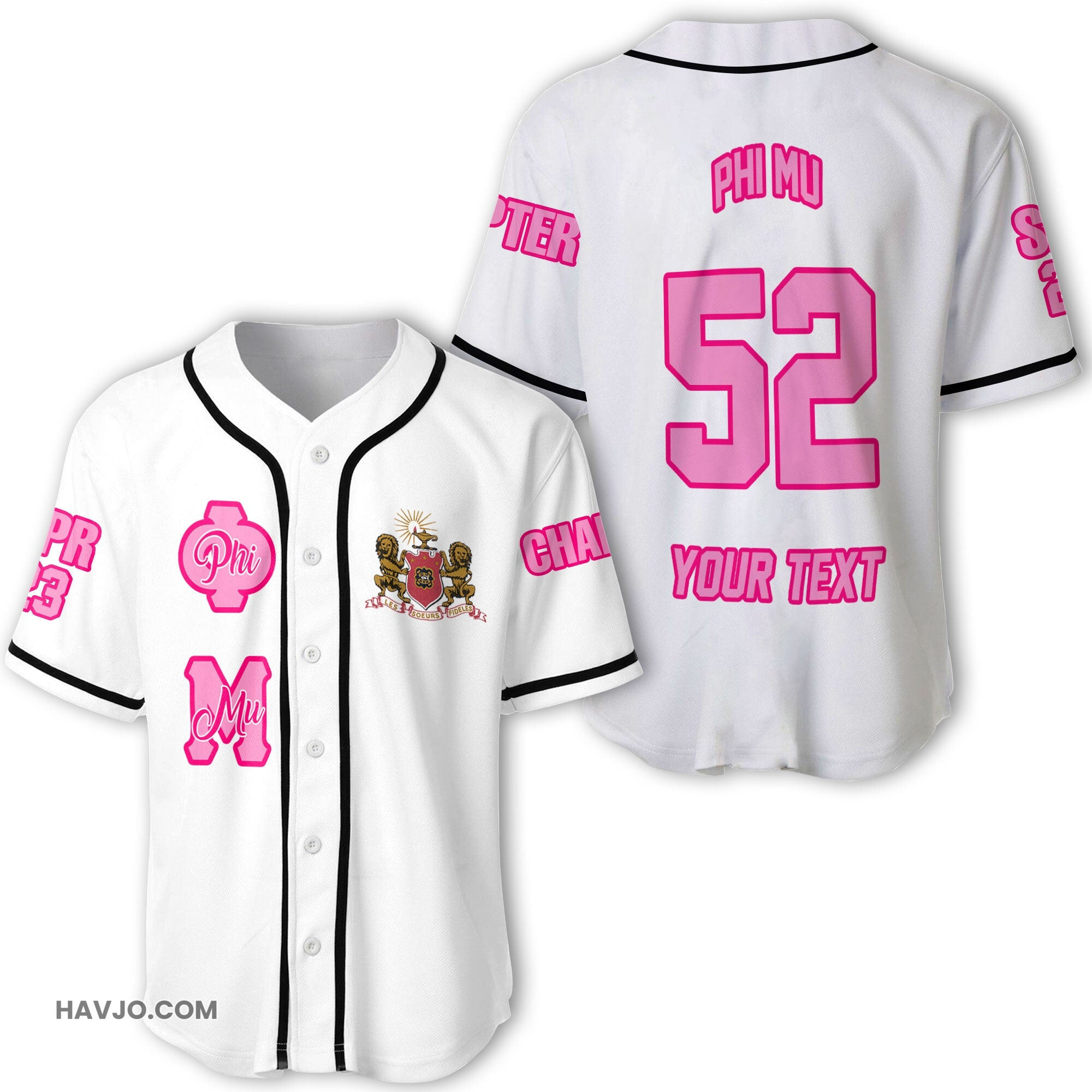 Fraternity Personalized Phi Mu Original White Style Baseball Jersey
