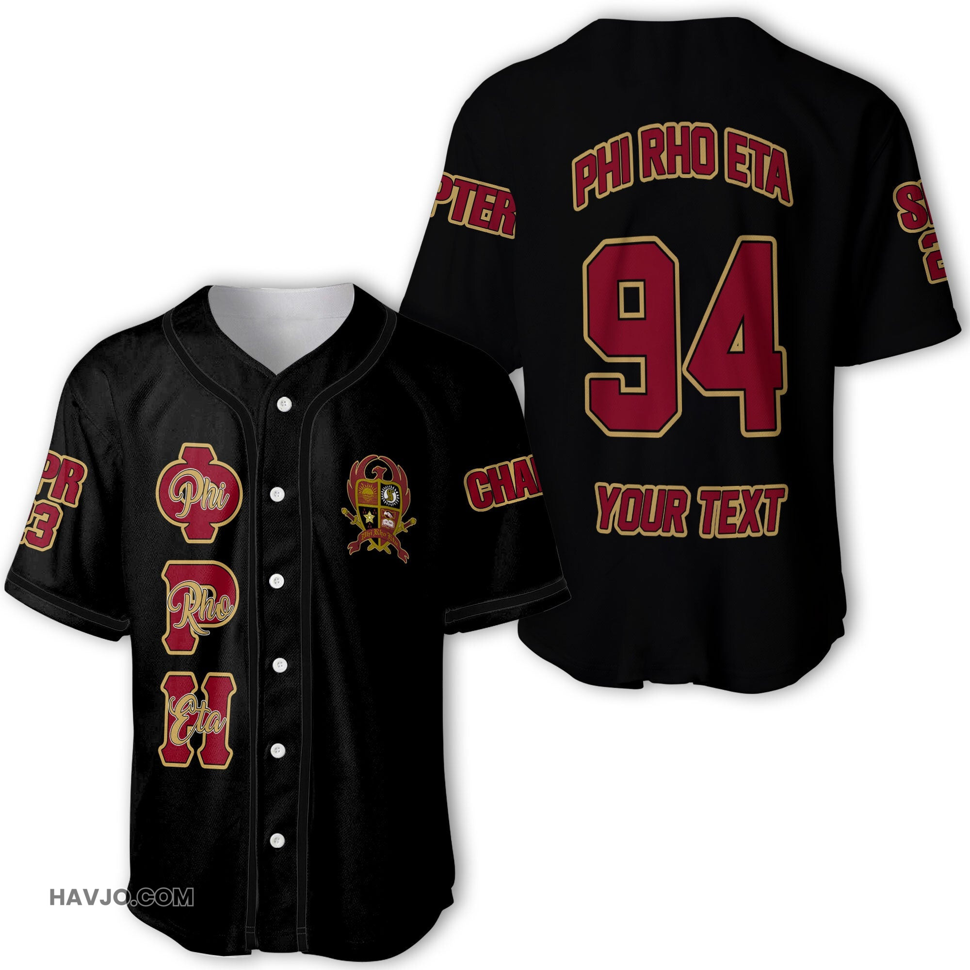Fraternity Personalized Phi Rho Eta Original Dark Style Baseball Jersey