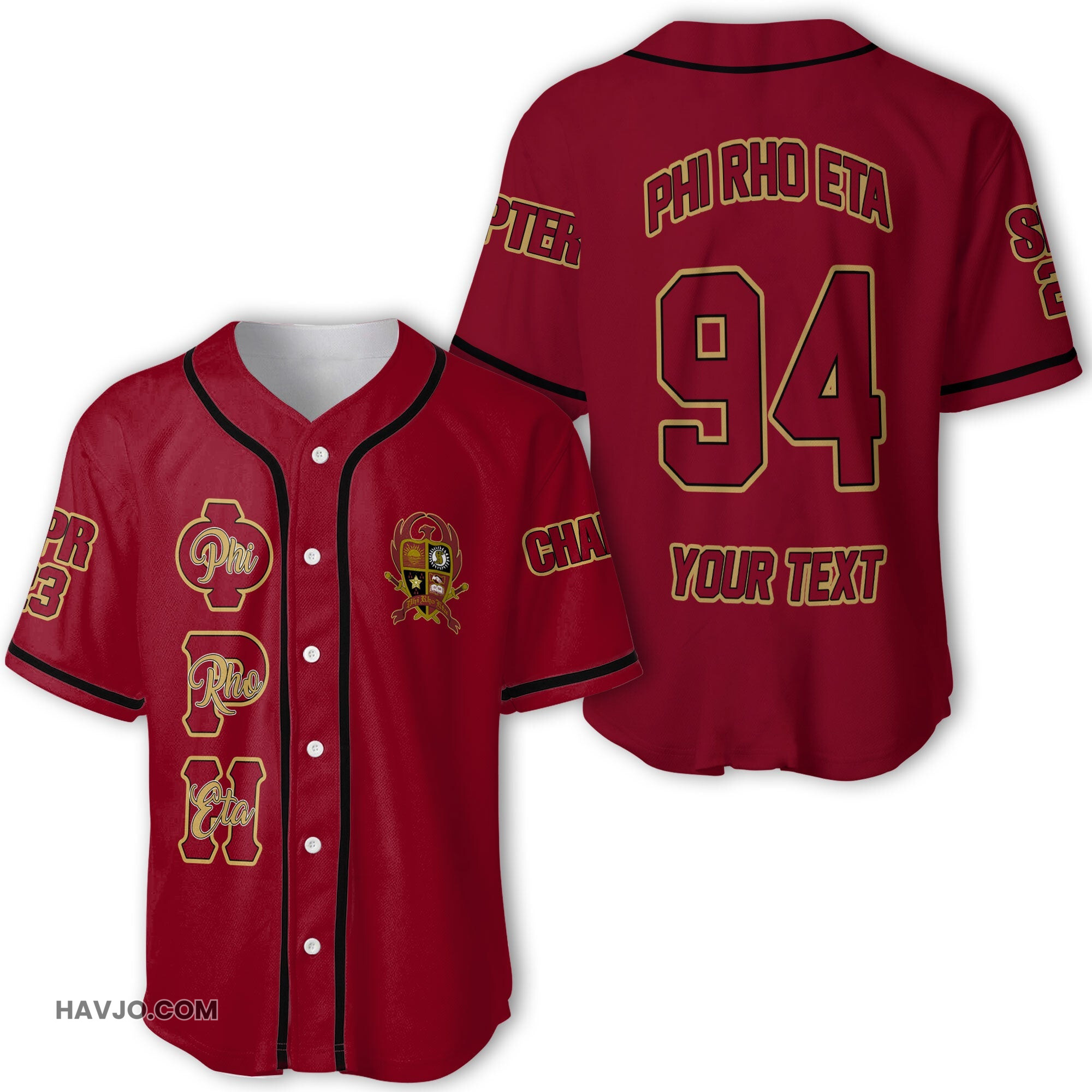 Fraternity Personalized Phi Rho Eta Original Maroon Style Baseball Jersey
