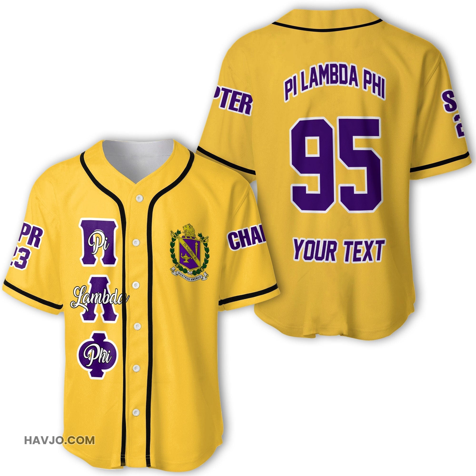 Fraternity Personalized Pi Lambda Phi Original Gold Style Baseball Jersey
