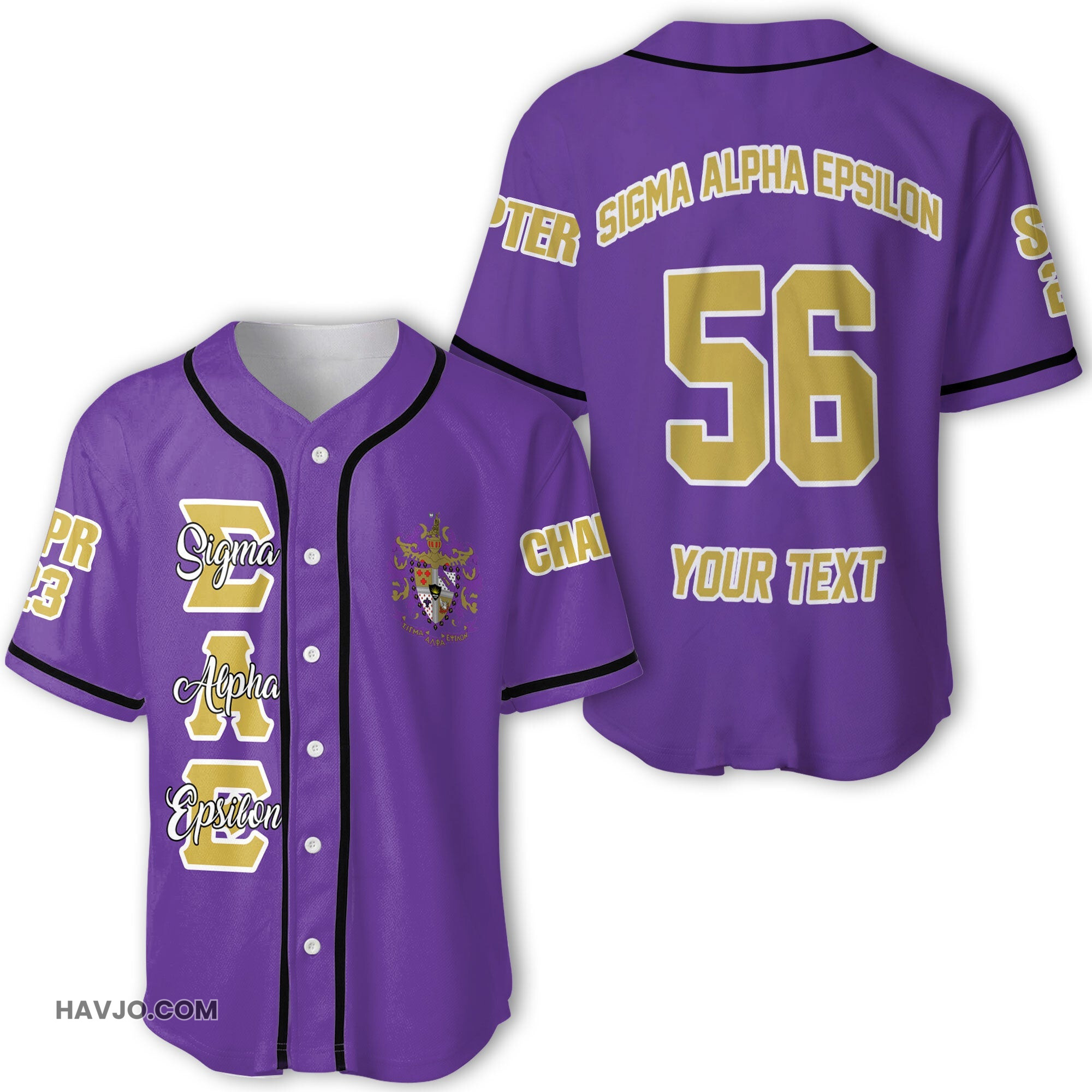 Fraternity Personalized Sigma Alpha Epsilon Original Purple Style Baseball Jersey