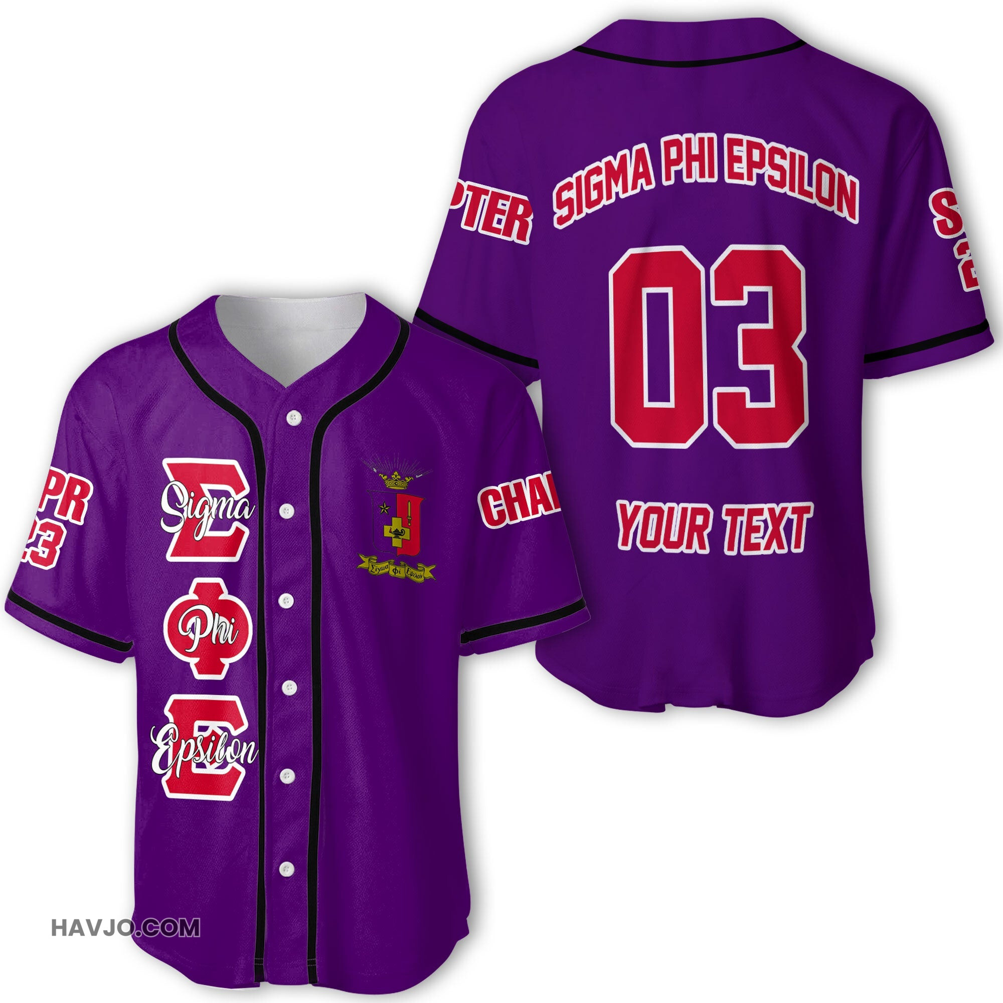 Fraternity Personalized Sigma Phi Epsilon Original Purple Style Baseball Jersey