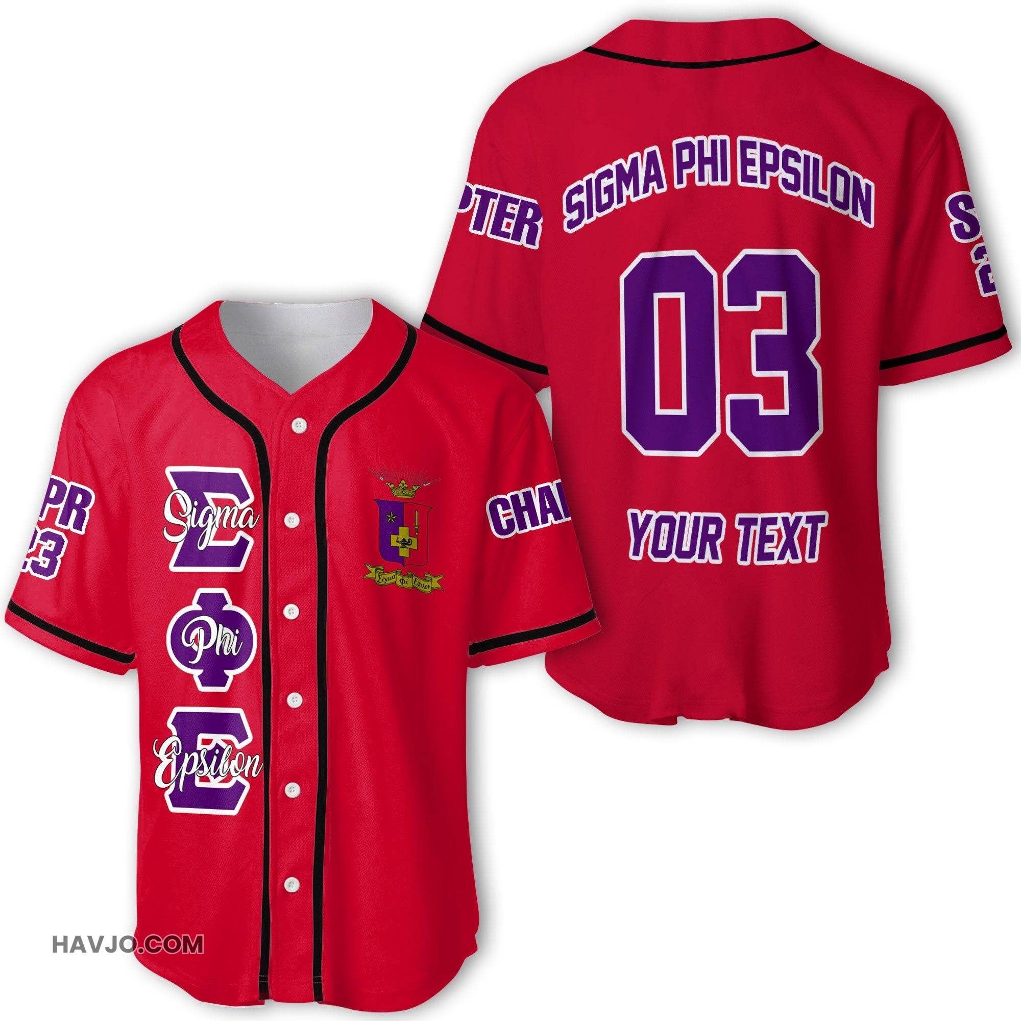Fraternity Personalized Sigma Phi Epsilon Original Red Style Baseball Jersey